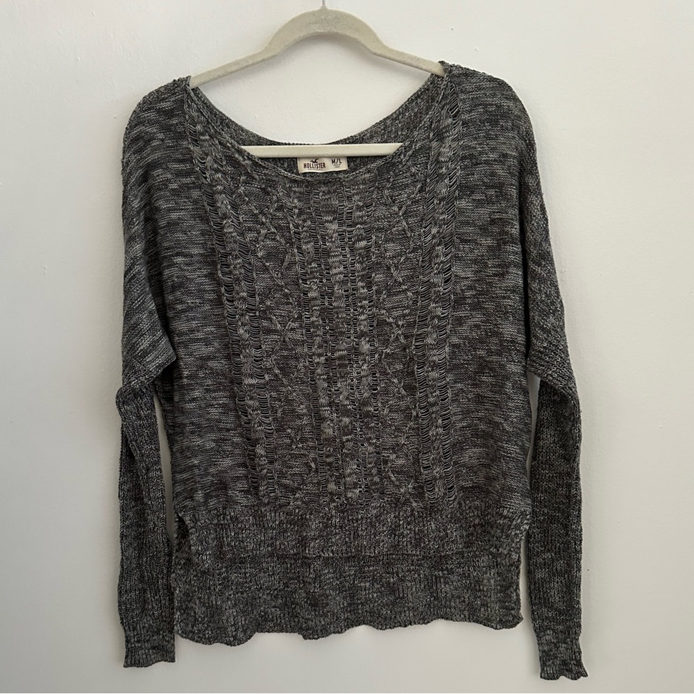 Hollister Black White Space Dye Hi Lo Knit Sweater Size Medium/Large